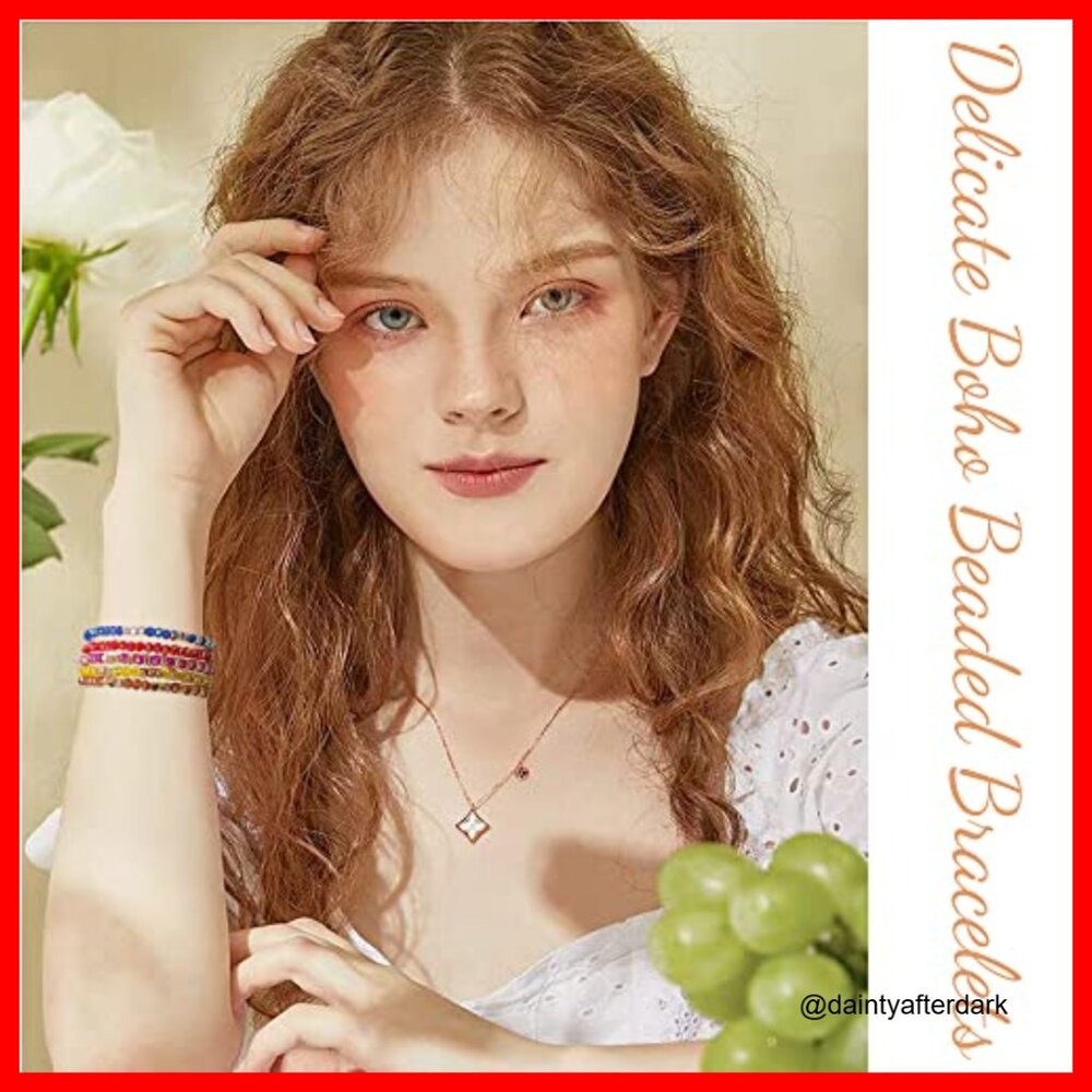 Glass Beaded Stretch Bracelet Set Stackable Cryst… - image 6